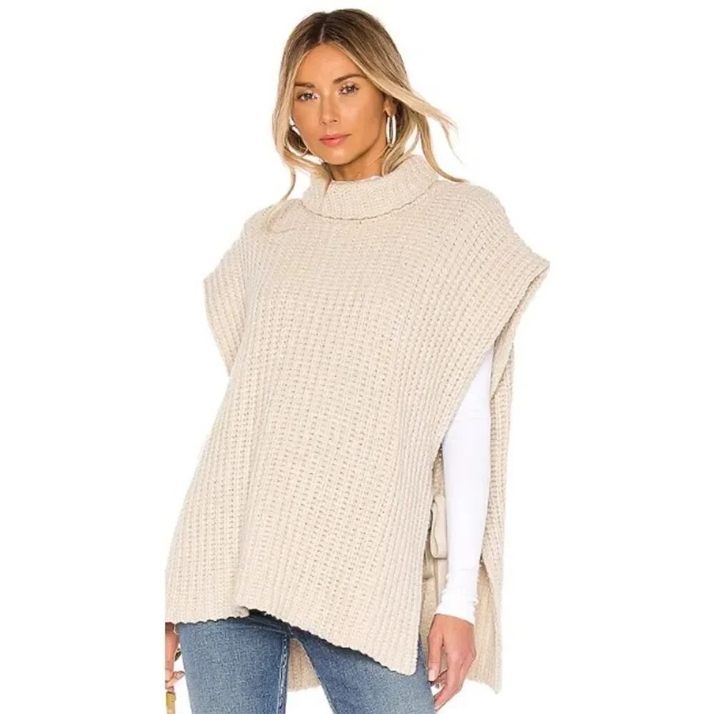 See by Chloé Side Tie Turtleneck Wool Blend Poncho White Powder Women’s L